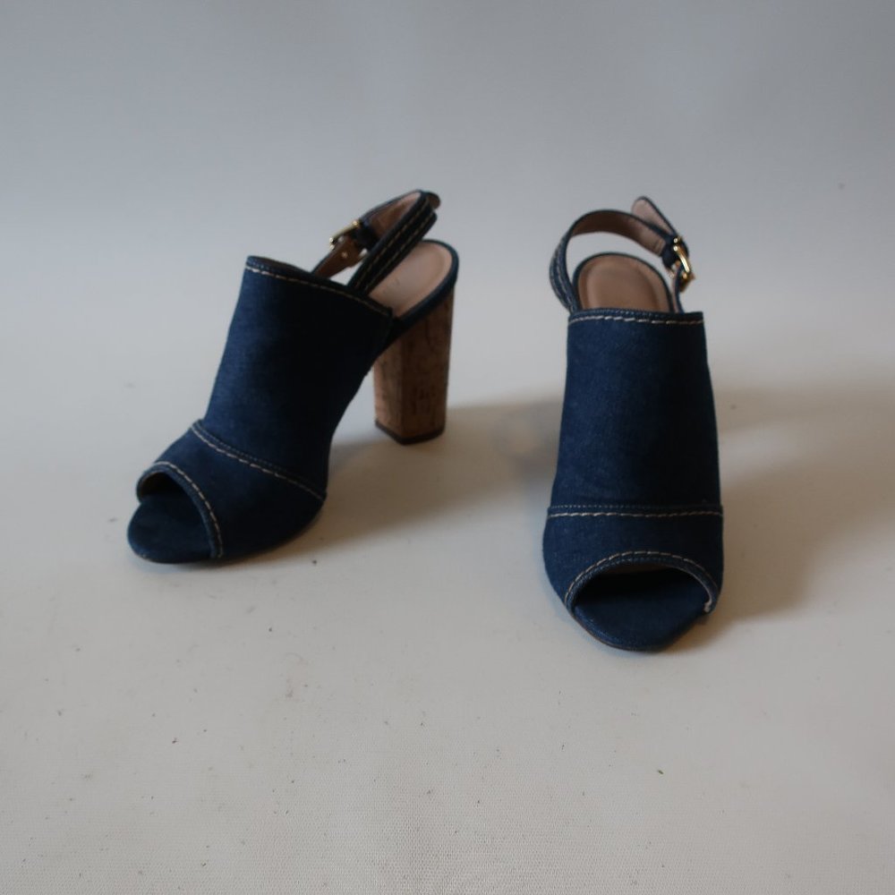 AREZZO BLUE SLINGBACK PEEP TOE CORK HEELS SZ 7.5 *
